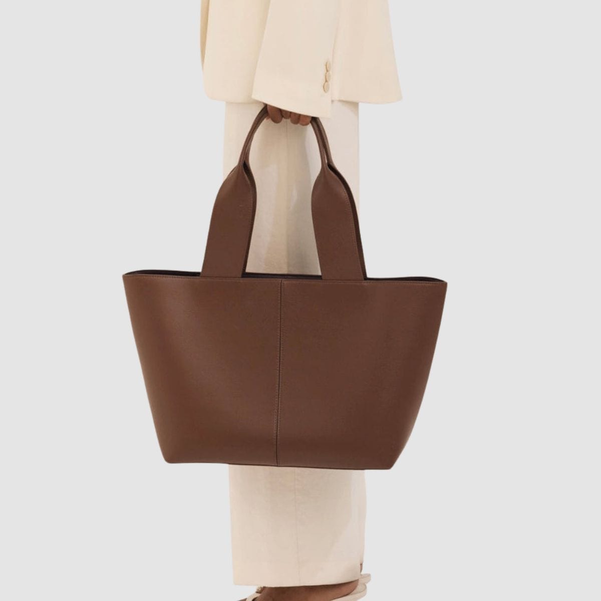 Premium ladies tote bag brown, lightweight and spacious