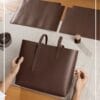 Woman carrying Zaraah Tote Bag Brown – stylish tote bag for office and casual wear